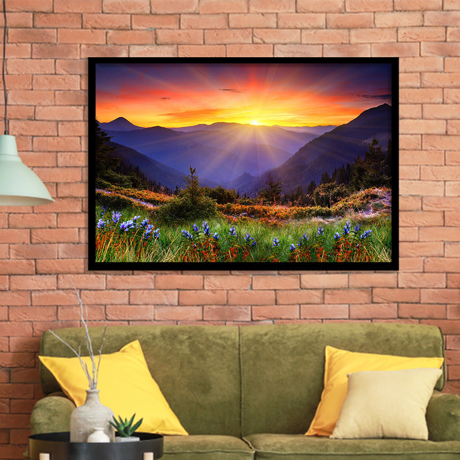 Sunrise In A Mountain, Beautiful Scene Art Framed Art Prints Wall Decor, Framed Picture, Large Art Prints