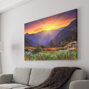 Sunrise In A Mountain, Beautiful Scene Art Canvas Prints Wall Art, Home Living Room Decor, Large Canvas