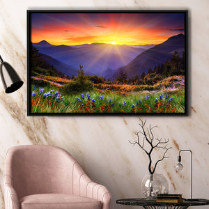Sunrise In A Mountain, Beautiful Scene Art Framed Canvas Prints Wall Art, Floating Frame, Large Canvas Home Decor
