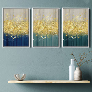 The Golden Splash  Set of 3 Piece Framed Canvas Prints Wall Art Decor