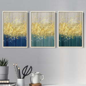 The Golden Splash  Set of 3 Piece Framed Canvas Prints Wall Art Decor