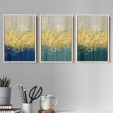 The Golden Splash  Set of 3 Piece Framed Canvas Prints Wall Art Decor