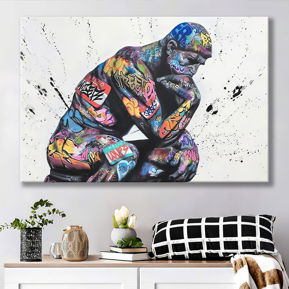 Thinker Man Graffiti Canvas Prints Wall Art - Painting Canvas, Home Wall Decor, For Sale, Painting Prints