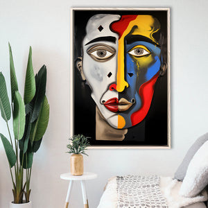 Abstract Art Contrast Face Unique Painting V2 Framed Canvas Prints Wall Art Home Decor, Painting Canvas, Floating Frame