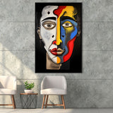 Abstract Art Contrast Face Unique Painting V2 Framed Canvas Prints Wall Art Home Decor, Painting Canvas, Floating Frame