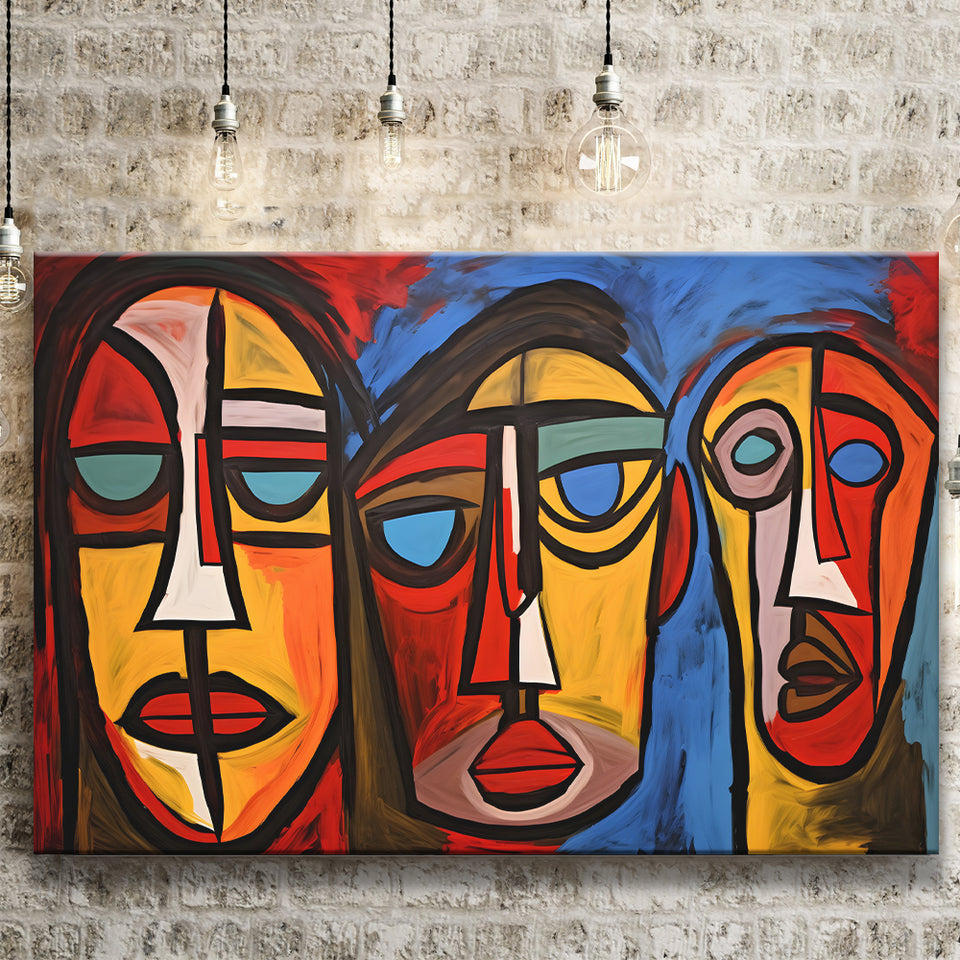 Abstract Family Three Faces Arylic Painting Canvas Prints Wall Art Home Decor, Painting Canvas, Living Room Wall Decor