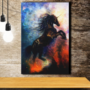Black Unicorn Dancing In Space Canvas Prints Wall Art Home Decor