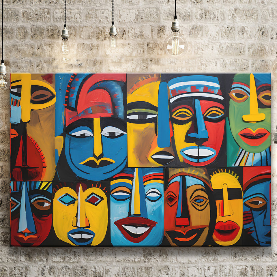Diffirent Mask Native American Abstract Faces Painting Canvas Prints Wall Art Home Decor, Painting Canvas,Wall Decor