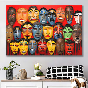 Many Diffirent Mask Native American Abstract Faces V10 Canvas Prints Wall Art Home Decor, Painting Canvas,Wall Decor