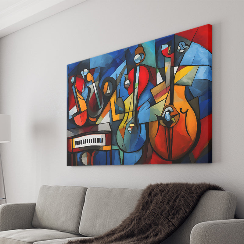 Mussic Jaz Band Abstract Mixed Oil Painting V1 Canvas Prints Wall Art Home Decor, Painting Canvas, Living Room Wall Decor