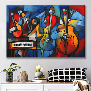 Mussic Jaz Band Abstract Mixed Oil Painting V1 Canvas Prints Wall Art Home Decor, Painting Canvas, Living Room Wall Decor