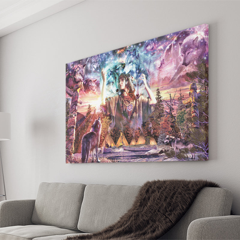 Native Americans Girl With Wolves Canvas Prints Wall Art - Painting Canvas,Wall Decor, Painting Prints,For Sale