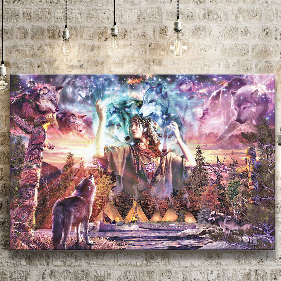 Native Americans Girl With Wolves Canvas Prints Wall Art - Painting Canvas,Wall Decor, Painting Prints,For Sale