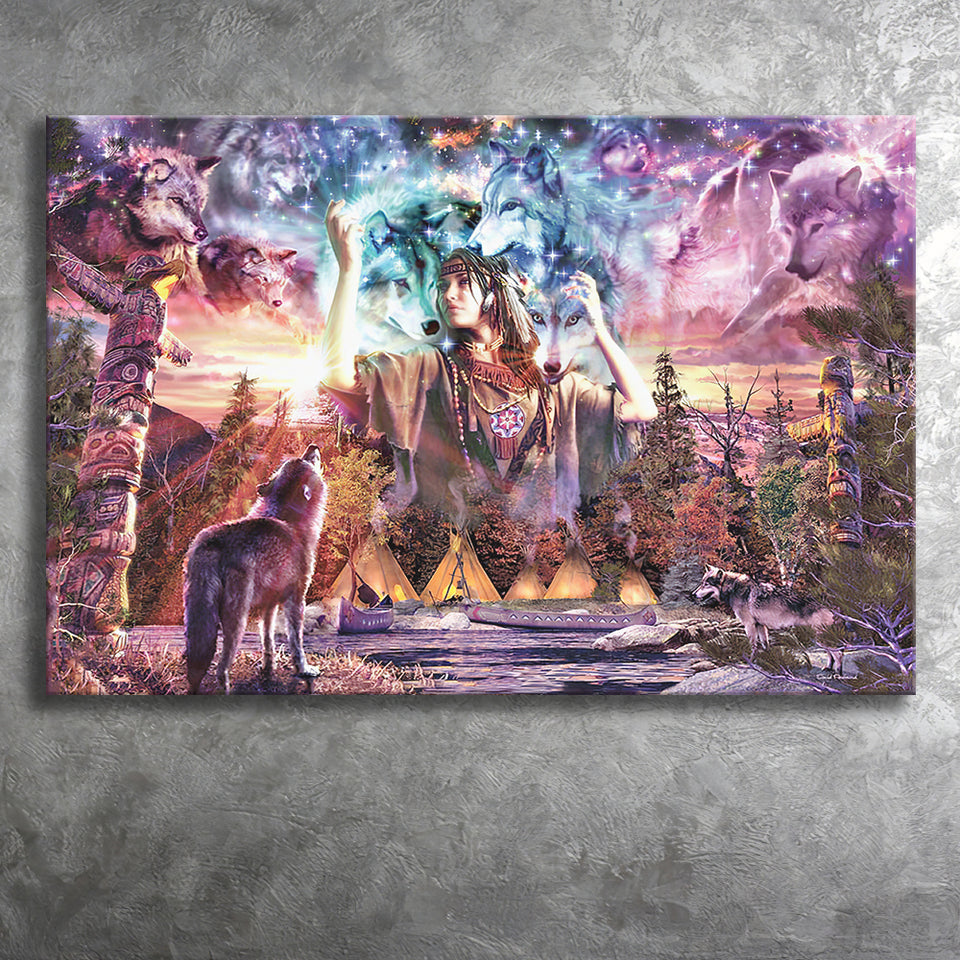Native Americans Girl With Wolves Canvas Prints Wall Art - Painting Canvas,Wall Decor, Painting Prints,For Sale