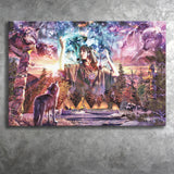 Native Americans Girl With Wolves Canvas Prints Wall Art - Painting Canvas,Wall Decor, Painting Prints,For Sale