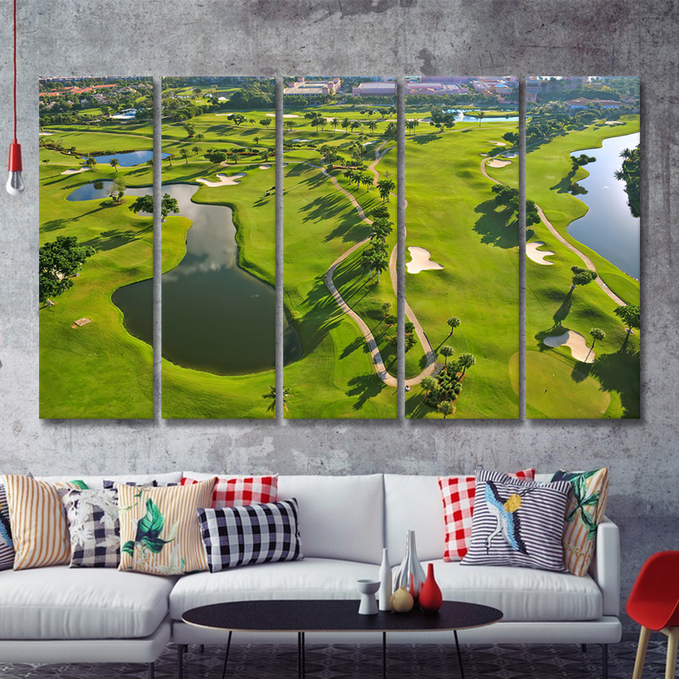 Overhead View Of Florida Golf Course 5 Pieces Canvas Prints Wall Art Decor - Painting Canvas,Multi Panel,Painting Prints,For Sale