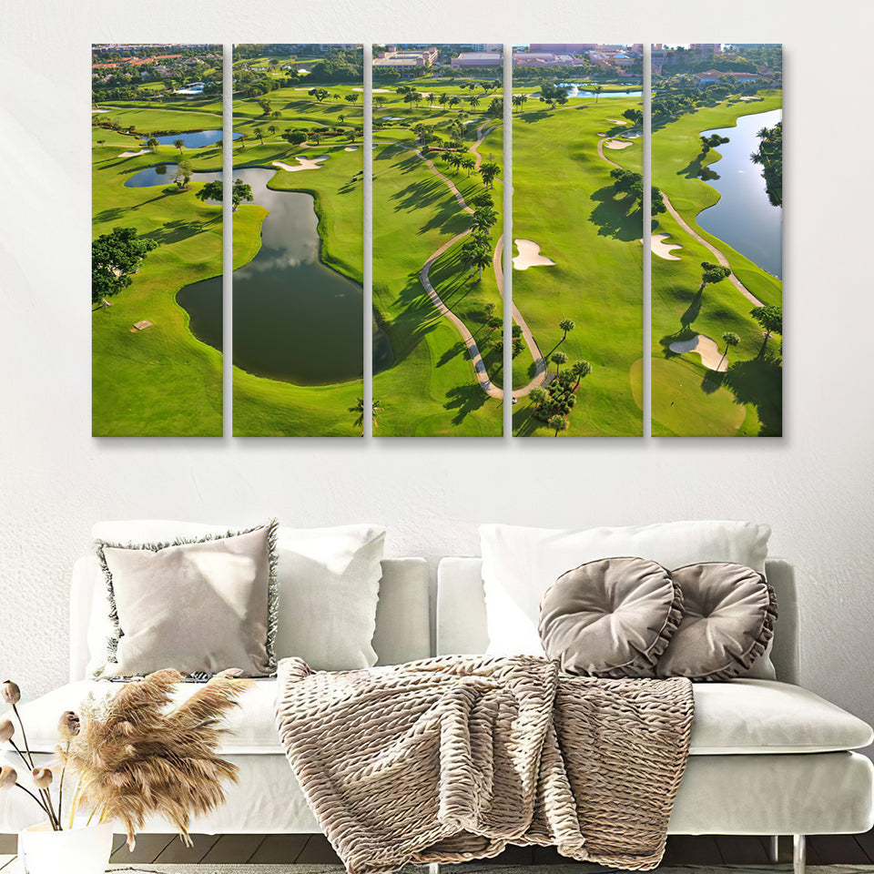 Overhead View Of Florida Golf Course 5 Pieces Canvas Prints Wall Art Decor - Painting Canvas,Multi Panel,Painting Prints,For Sale
