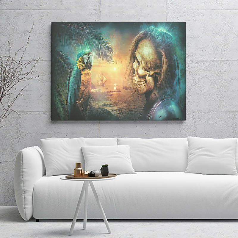 Pirate Skull And Parrot Canvas Wall Art - Canvas Prints, Prints For Sale, Painting Canvas,Canvas On Sale
