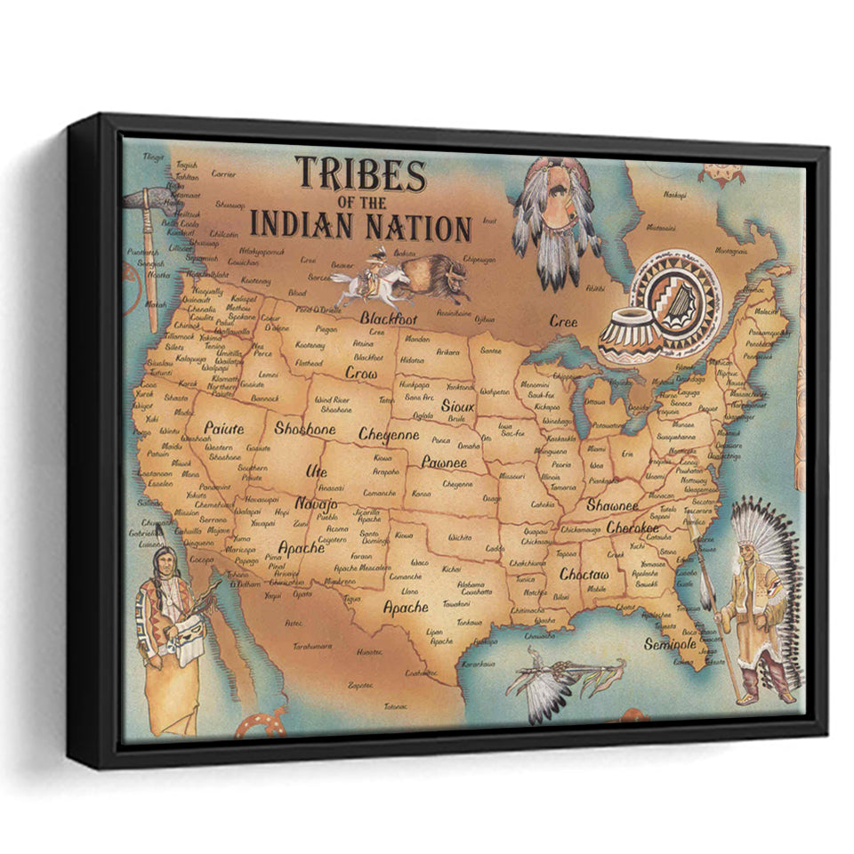 Usa North America Map Native Americans Framed Canvas Prints Wall Art ...