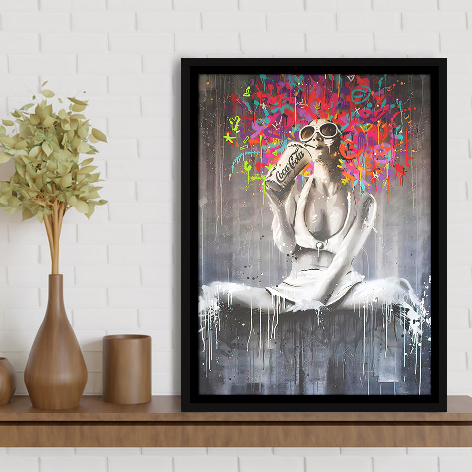 Coke Lady Pop Art Graffiti Art Framed Canvas Prints Wall Art Decor - Painting Canvas, Floating Frame, Framed Picture