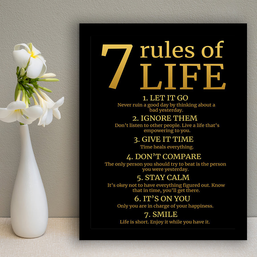 7 Rules Of Life Art Canvas, Motivational Art Framed Art Prints Wall Decor, Framed Picture, Large Picture
