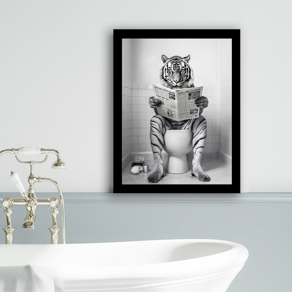 Tiger Framed Art Print Wall Decor, Funny Bathroom Decor, Tiger In Toilet