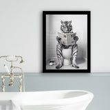 Tiger Framed Art Print Wall Decor, Funny Bathroom Decor, Tiger In Toilet