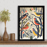Songbirds Retro Art Print, Large Canvas, Framed Canvas Print Wall Art Home Decor, Floating Frame