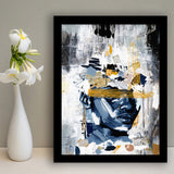 Potrait Abstract Face, African American Blue And Grey Art, Framed Art Prints Wall Art Decor, Framed Picture Print