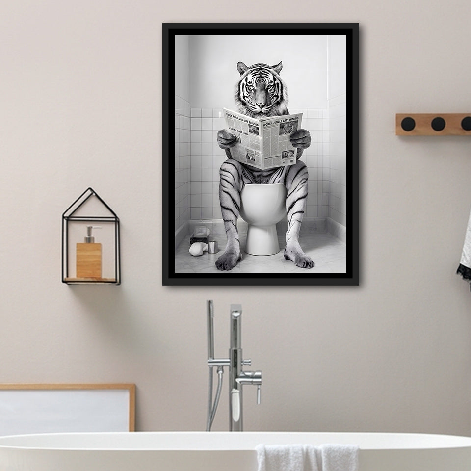 Tiger Framed Canvas Prints Wall Art, Funny Bathroom Decor, Tiger In Toilet