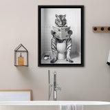 Tiger Framed Canvas Prints Wall Art, Funny Bathroom Decor, Tiger In Toilet