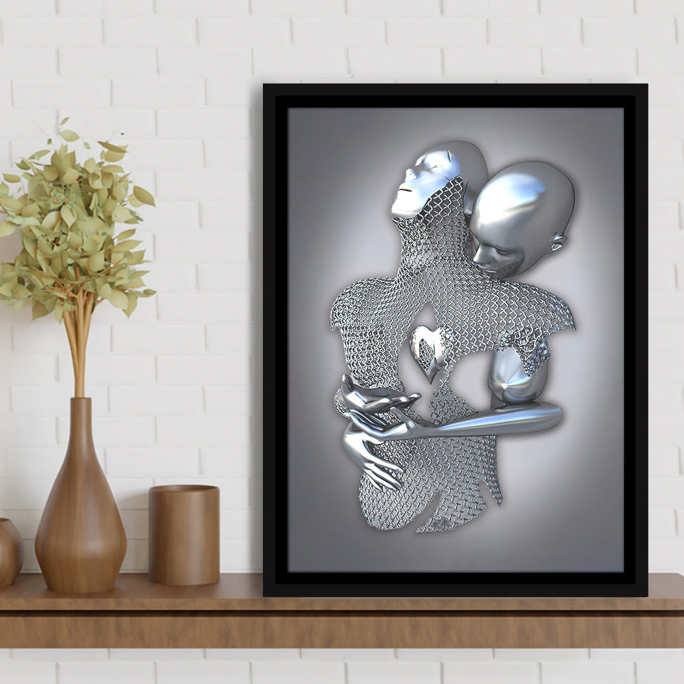 3D Effect Art Eternal Love Iron Mesh Framed Canvas Prints Wall Art - Painting Canvas,Floating Frame, Home Wall Decor