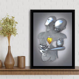 3D Effect Art Art Love Gold Heart Iron Mesh Abstract Art Framed Canvas Prints Wall Art - Painting Canvas,Floating Frame,Wall Decor