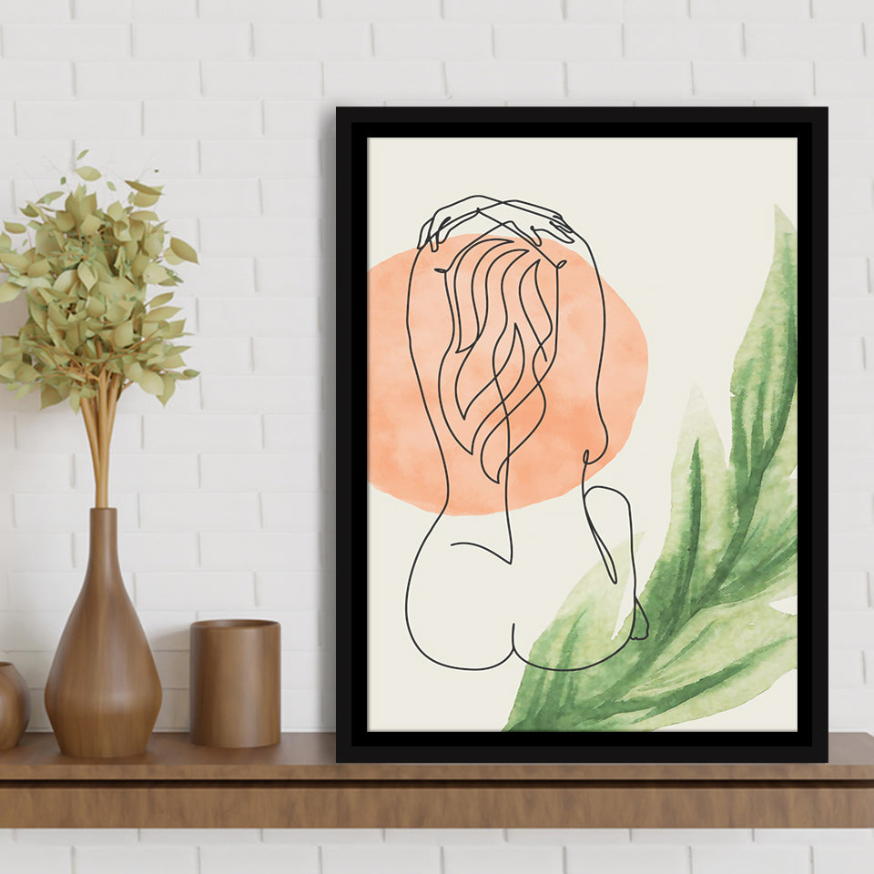 Back Pose Of Lady Bathroom Art Framed Canvas Prints Wall Art, Floating Frame, Large Canvas Home Decor