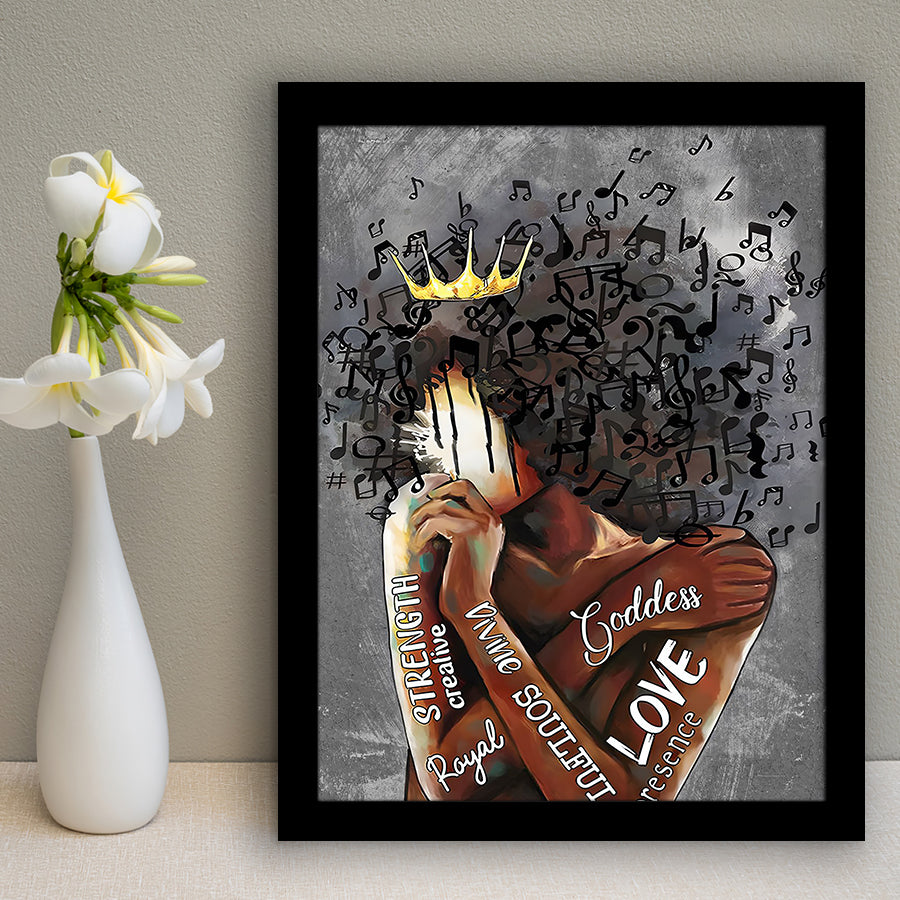 African American Wall Art Black Women Black Queen Women Music Notes Framed Art Prints Wall Decor - Painting Prints,Wall Art,Framed Picture