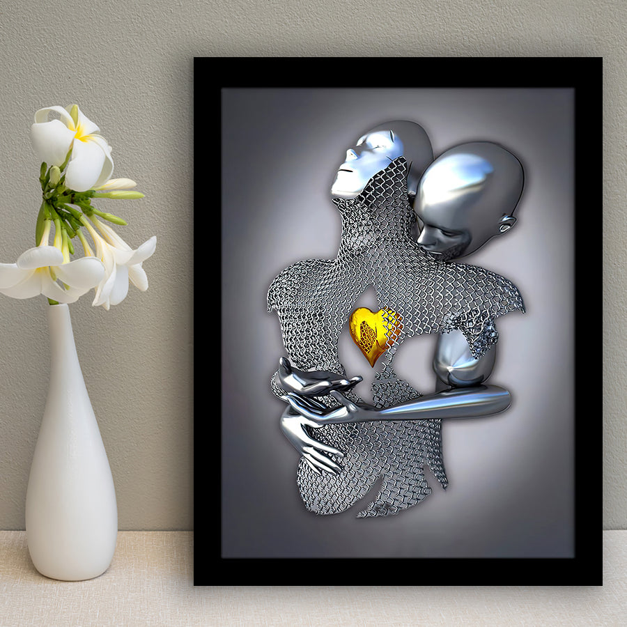 3D Effect Art Art Love Gold Heart Iron Mesh Abstract Art Framed Art Print Wall Decor - Painting Art,Framed Picture,Wall Art