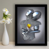 3D Effect Art Art Love Gold Heart Iron Mesh Abstract Art Framed Art Print Wall Decor - Painting Art,Framed Picture,Wall Art