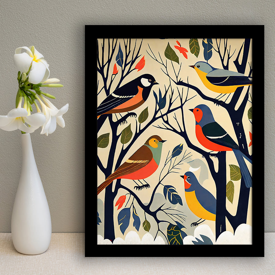 Songbirds Retro Art Print, City Art Print, Framed Art Print Wall Art Home Decor, Framed Picture