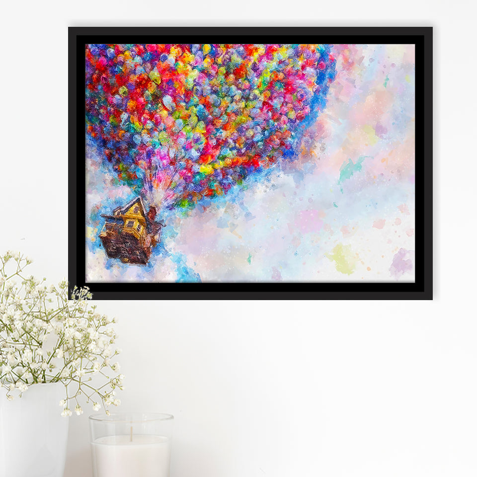 Pixar Dream house fly with balloons Painting Framed Canvas Prints Wall Art - Painting Prints, Wall Decor, Floating Frame