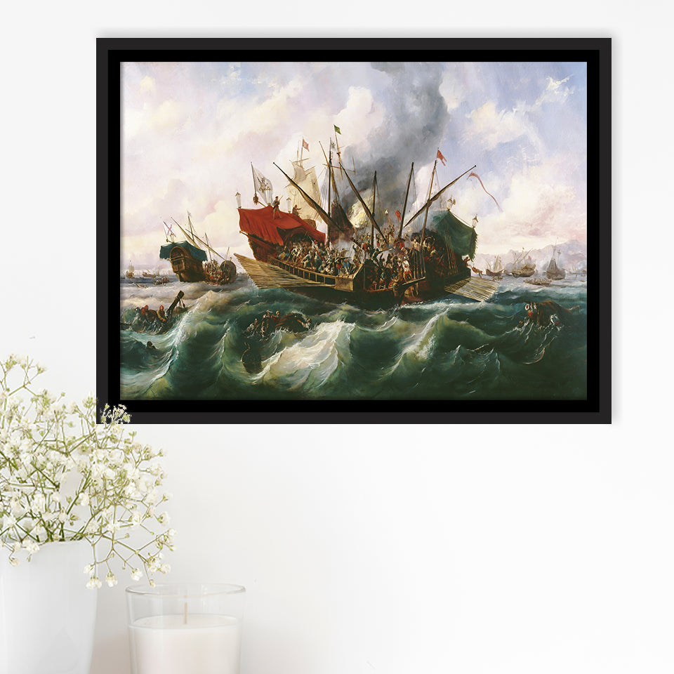 Battle Of Lepanto By Antonio Brugada Vila Framed Canvas Prints Wall Art - Painting Canvas, Wall Decor, For Sale