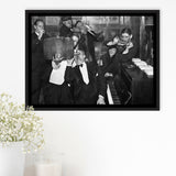 Beer Drinking Bar Black And White Print, End Of Prohibition Framed Canvas Prints Wall Art Home Decor,Floating Frame
