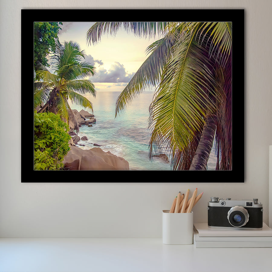 Tropical, Palm Trees Print Tropical Decor Framed Art Prints Wall Art Decor,Black Frame, Ready to hang
