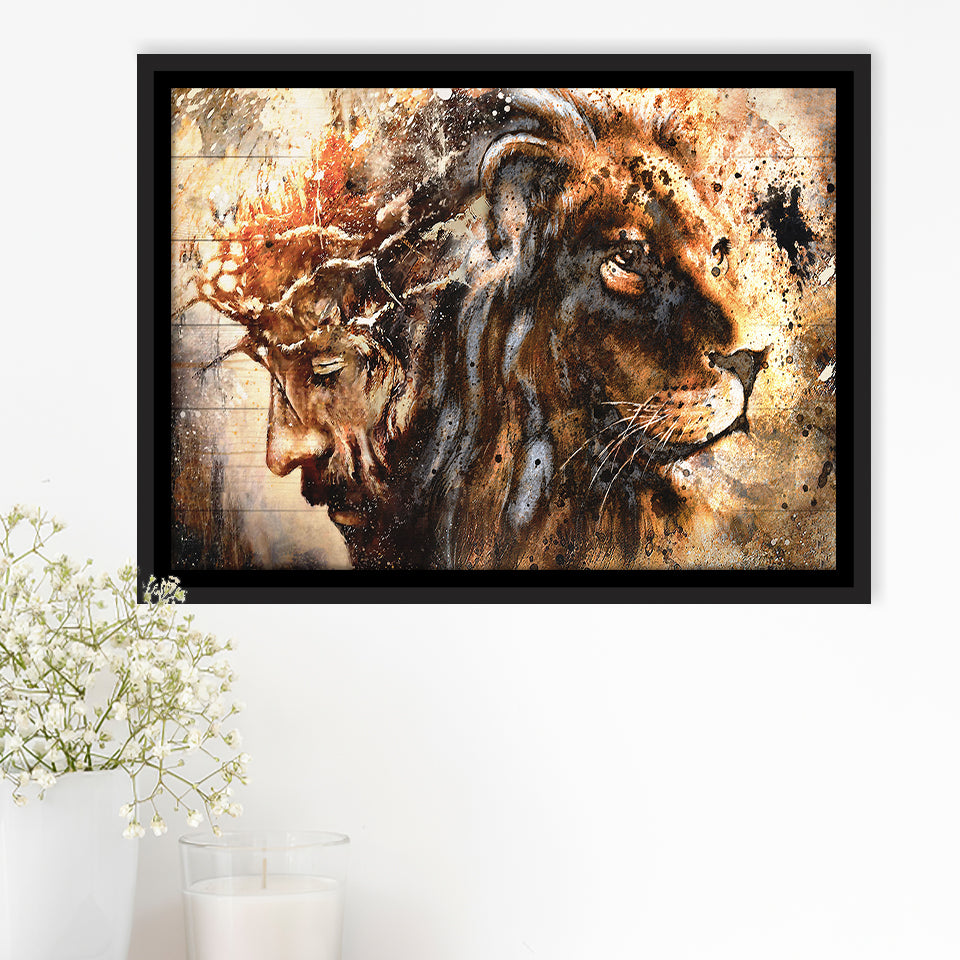 Jesus And Lion Framed Canvas Prints Wall Art - Painting Canvas,Framed Picture,Home Art Wall Decor