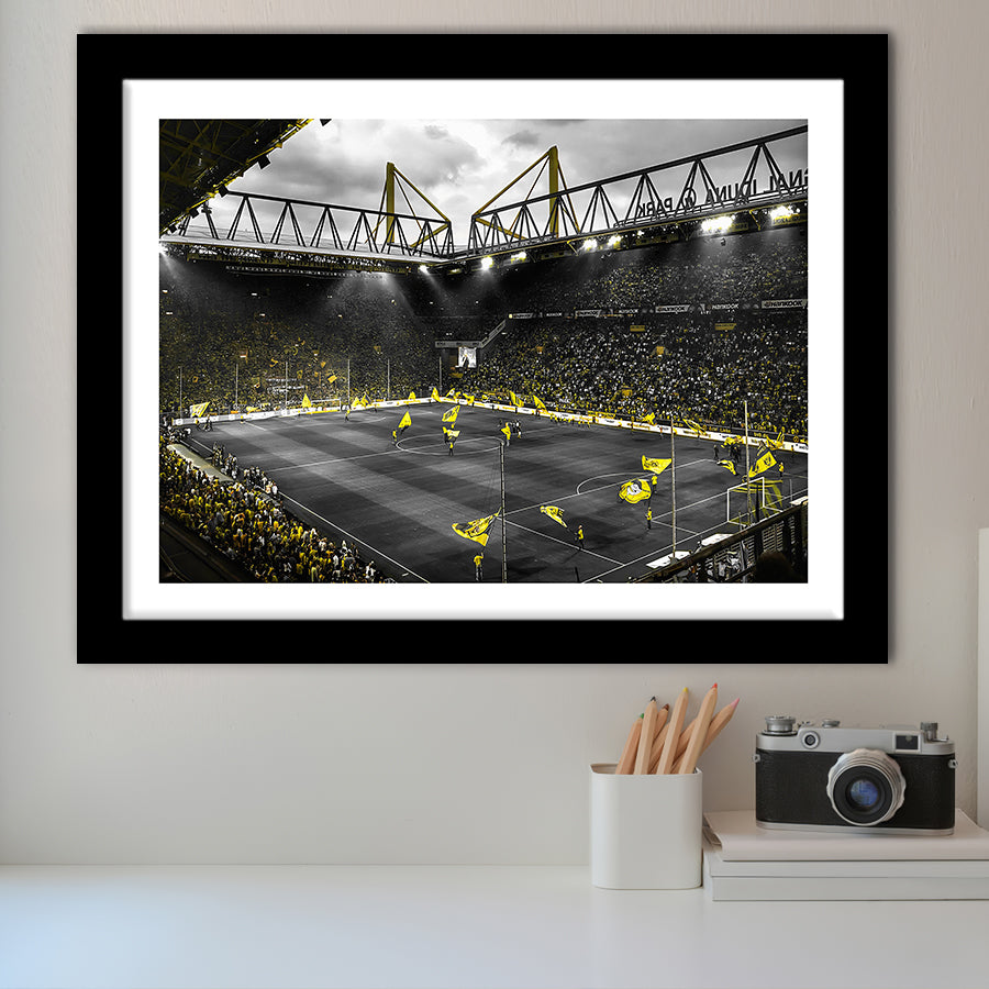 B&W Bvb Borussia Dortmund Signal Iduna Park Stadium Framed Art Print Wall Decor - Painting Art, Framed Picture, Home Decor