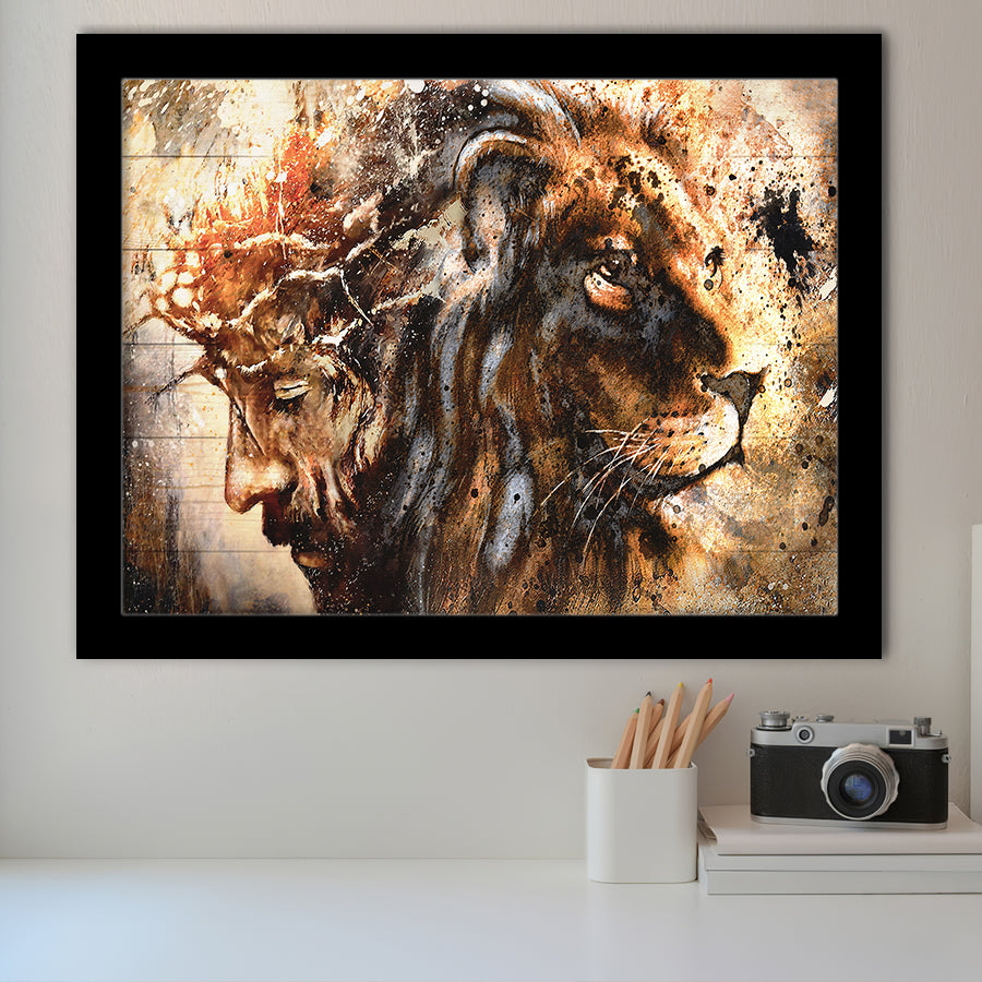 Jesus And Lion Framed Art Print Wall Decor - Painting Art, Framed Picture, Home Decor