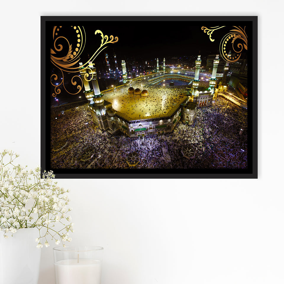 Islamic Prayer Religious Islamic Mosque Mecca Framed Canvas Prints Wall Art Decor, Framed Picture, Floating Frame