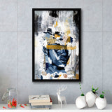 Potrait Abstract Face, African American Blue And Grey Art, Framed Canvas Prints Wall Art Decor, Floating Frame