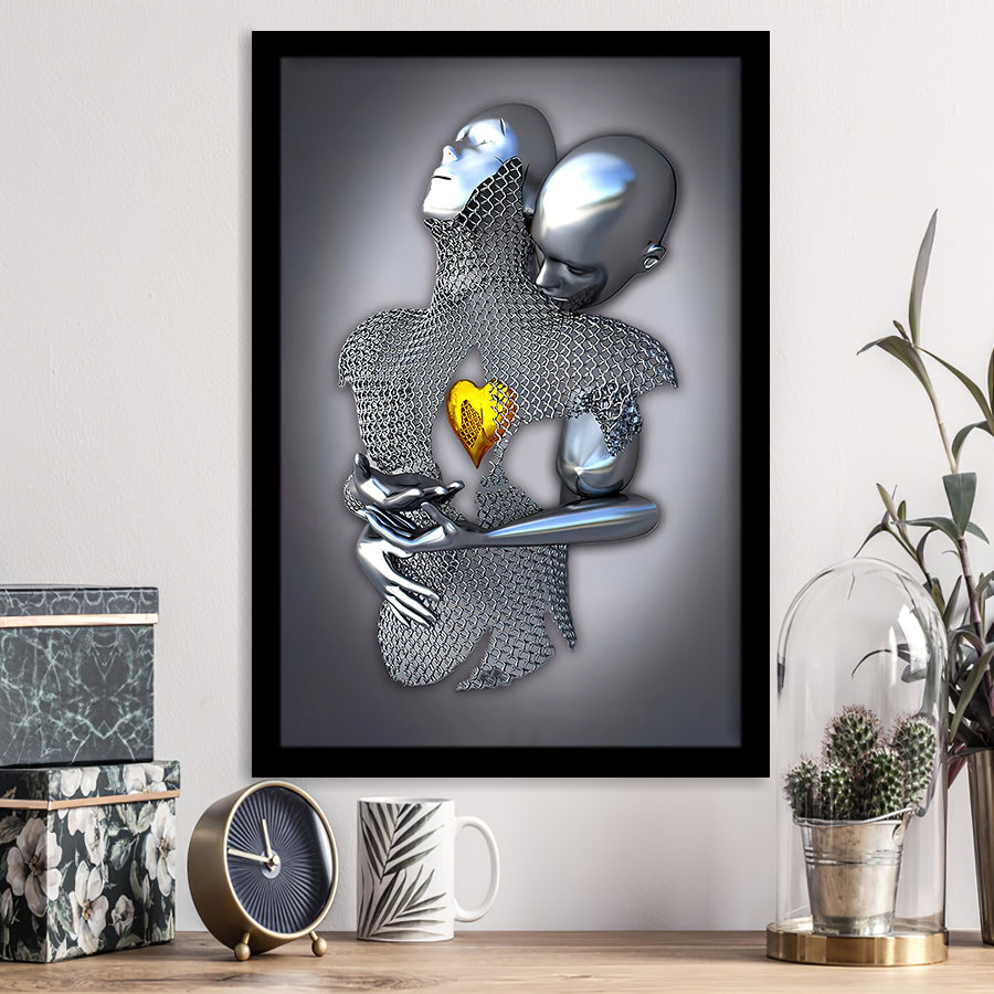 3D Effect Art Art Love Gold Heart Iron Mesh Abstract Art Framed Art Print Wall Decor - Painting Art,Framed Picture,Wall Art
