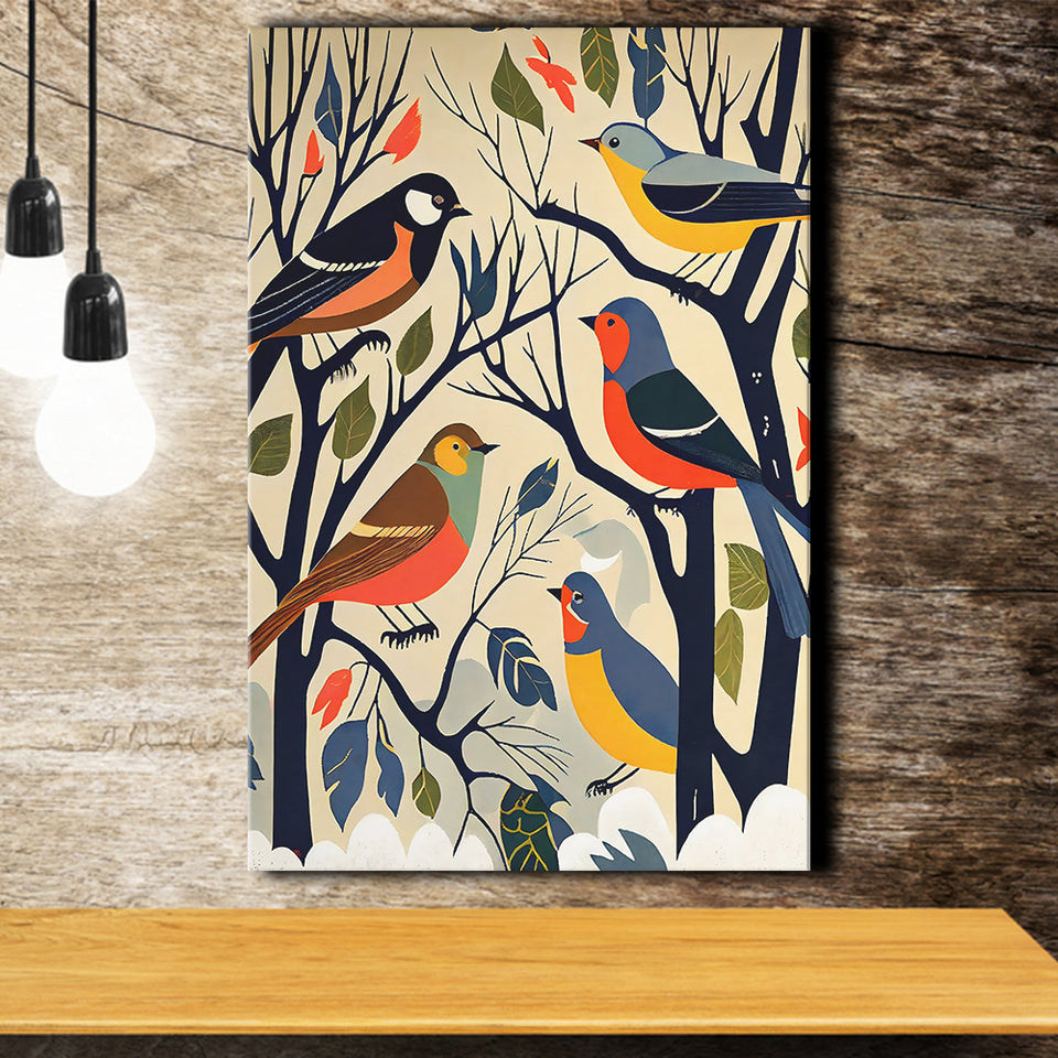 Songbirds Retro Art Print ,City Art Print, Large Canvas, Canvas Print Wall Art Home Decor