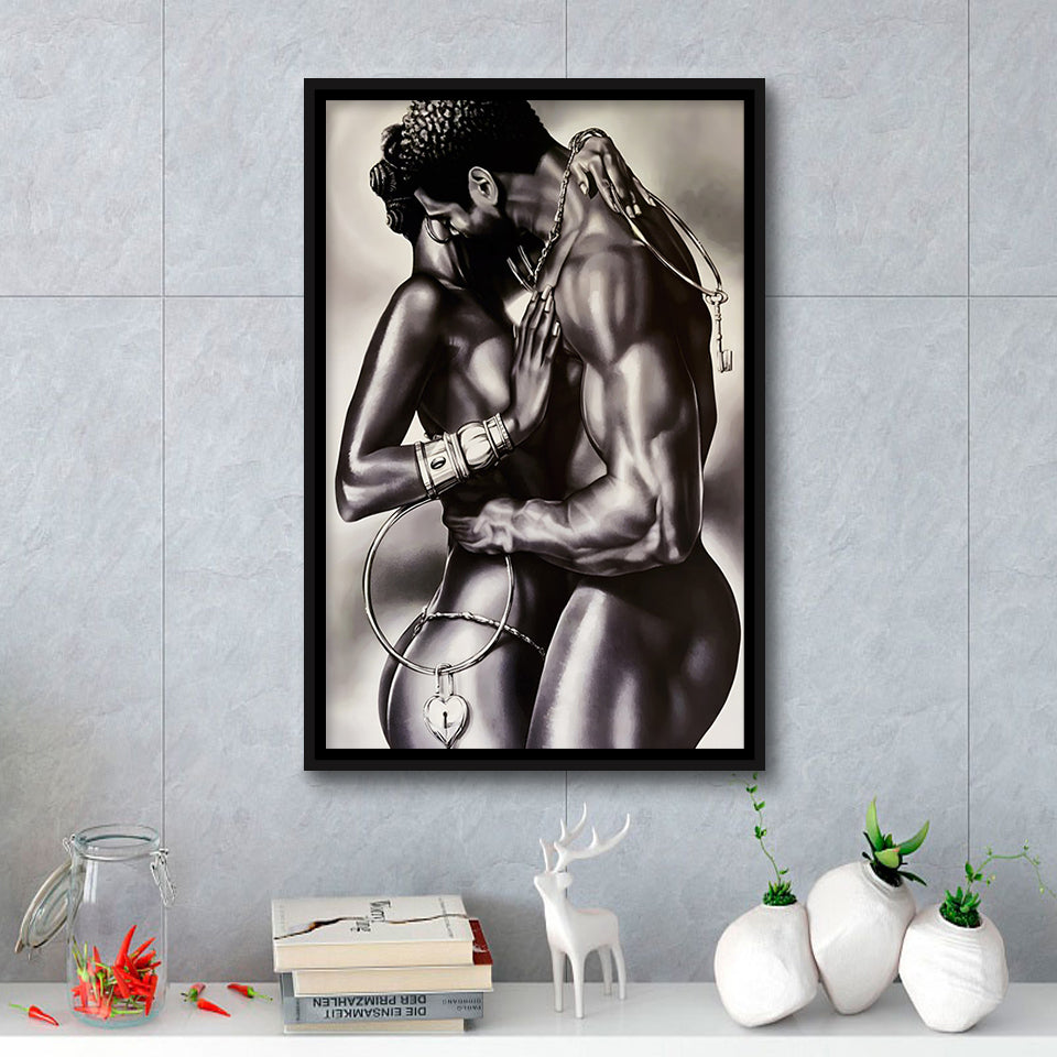 Loved Black Couple Framed Canvas Prints Wall Art - Painting Canvas, Floating Frame, Painting Prints, For Sale
